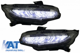 Faruri Stopuri Full LED compatibil cu HONDA Civic Mk10 (FC/FK) (2016-Up) Limousine Full LED Light Bar Rosu/Negru Semnalizare Dinamica-image-6037917
