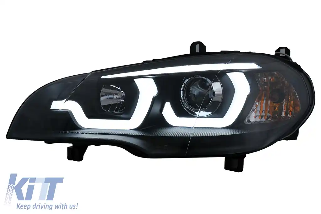 Faruri Tube Light LED DRL Angel Eyes compatibil cu BMW X5 E70 (2007-2013) Negru-image-6101894