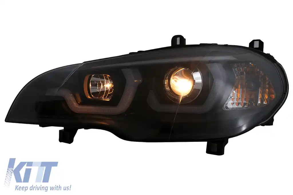 Faruri Tube Light LED DRL Angel Eyes compatibil cu BMW X5 E70 (2007-2013) Negru-image-6101898