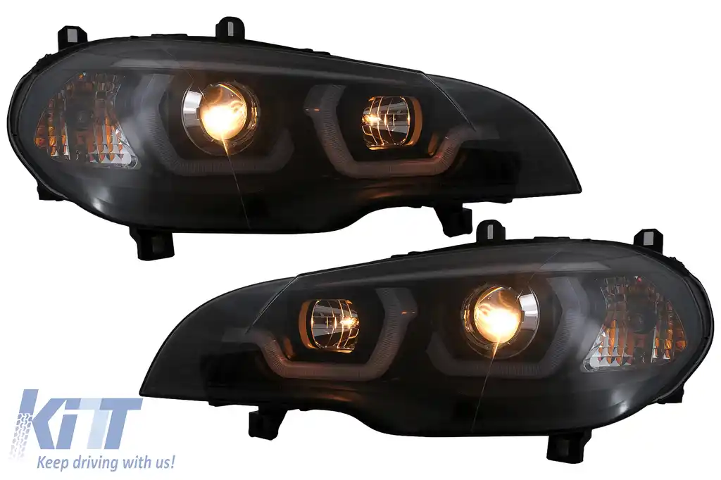 Faruri Tube Light LED DRL Angel Eyes compatibil cu BMW X5 E70 (2007-2013) Negru-image-6101899