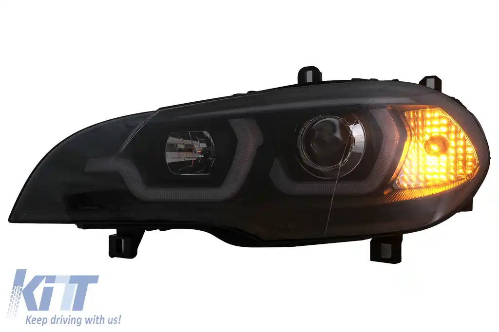 Faruri Tube Light LED DRL Angel Eyes compatibil cu BMW X5 E70 (2007-2013) Negru-image-6101902