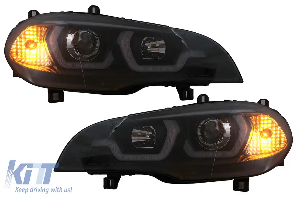 Faruri Tube Light LED DRL Angel Eyes compatibil cu BMW X5 E70 (2007-2013) Negru-image-6101903