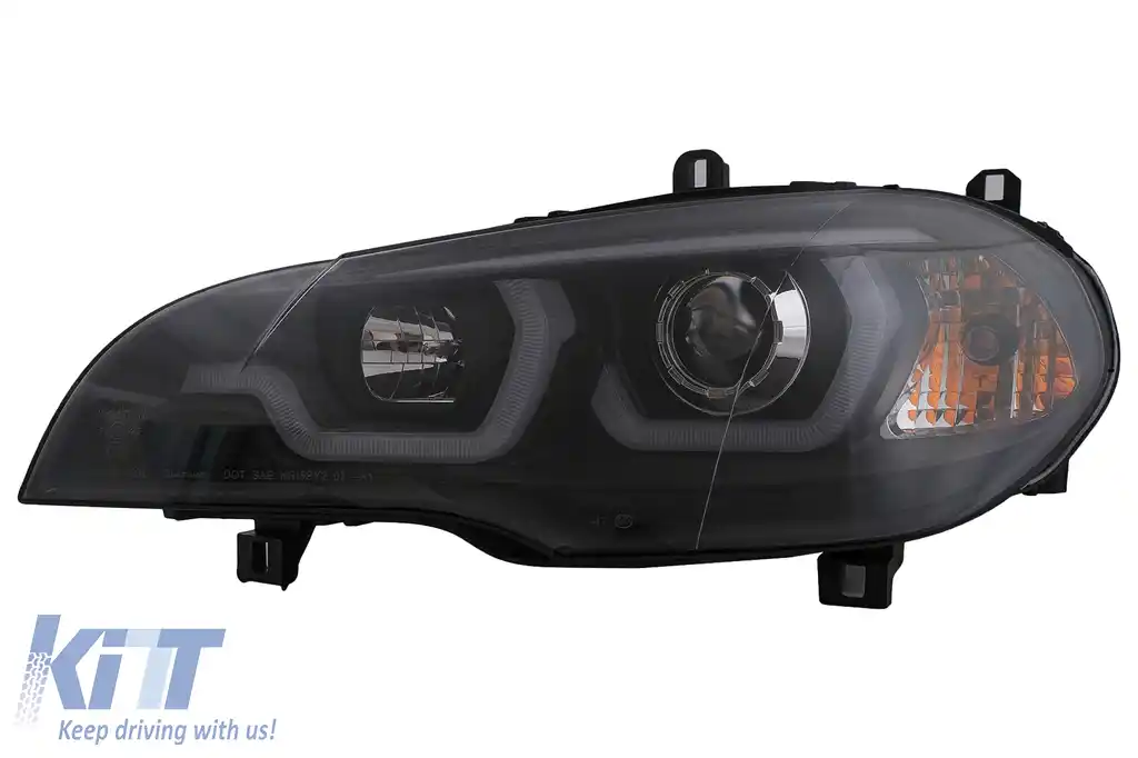 Faruri Tube Light LED DRL Angel Eyes compatibil cu BMW X5 E70 (2007-2013) Negru-image-6101905