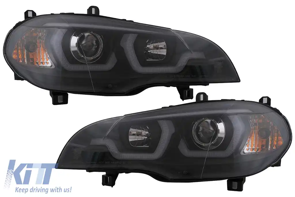 Faruri Tube Light LED DRL Angel Eyes compatibil cu BMW X5 E70 (2007-2013) Negru-image-6101906