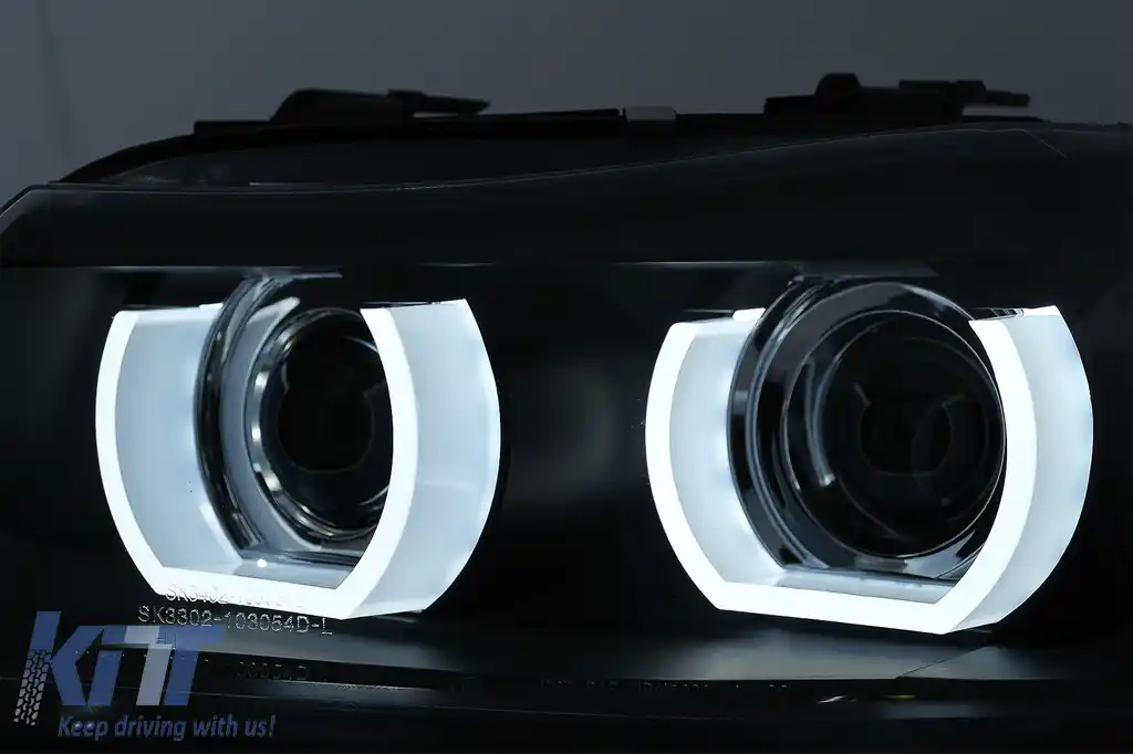 Faruri Xenon 3D Angel Eyes LED DRL compatibil cu BMW Seria 3 E90 E91 (2008-2011) Negru-image-6089261