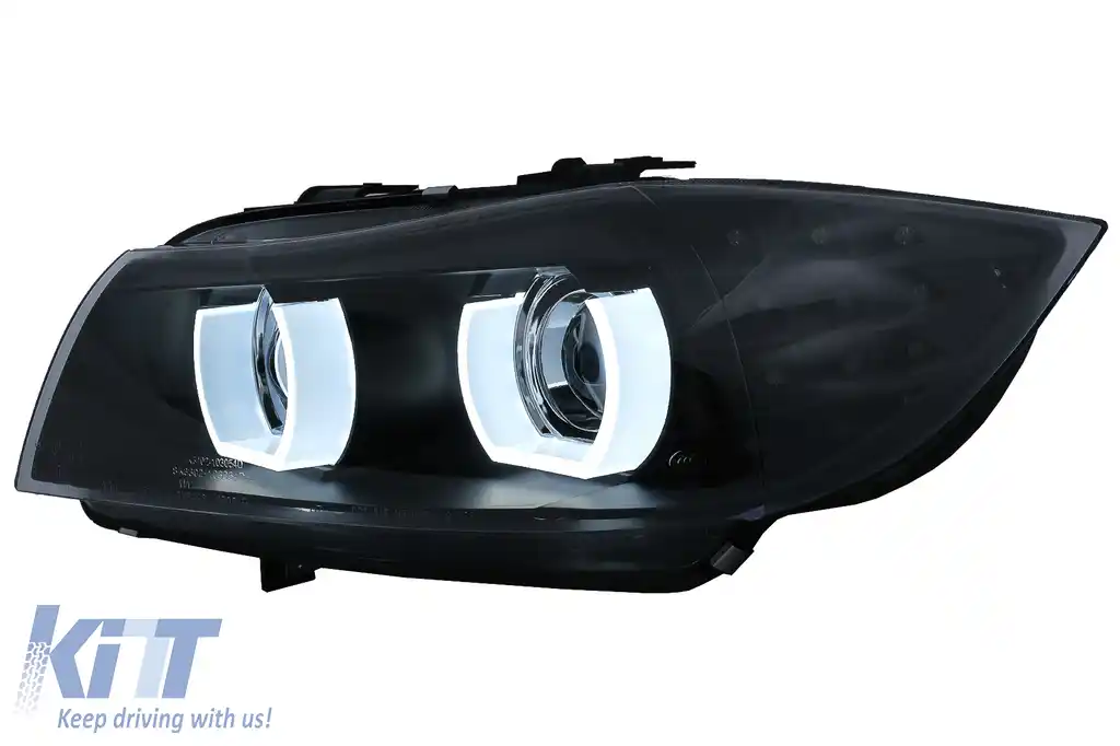 Faruri Xenon 3D Angel Eyes LED DRL compatibil cu BMW Seria 3 E90 E91 (2008-2011) Negru-image-6089262