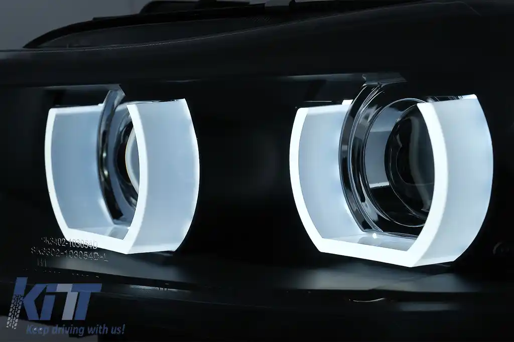 Faruri Xenon 3D Angel Eyes LED DRL compatibil cu BMW Seria 3 E90 E91 (2008-2011) Negru-image-6089263
