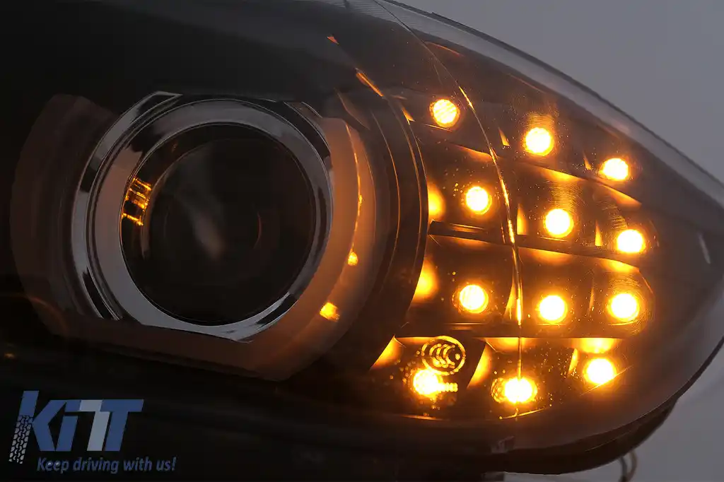 Faruri Xenon 3D Angel Eyes LED DRL compatibil cu BMW Seria 3 E90 E91 (2008-2011) Negru-image-6089268