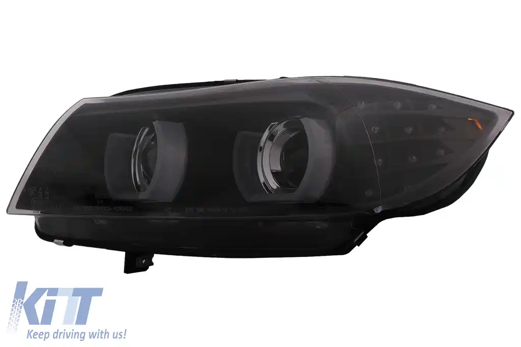 Faruri Xenon 3D Angel Eyes LED DRL compatibil cu BMW Seria 3 E90 E91 (2008-2011) Negru-image-6089269
