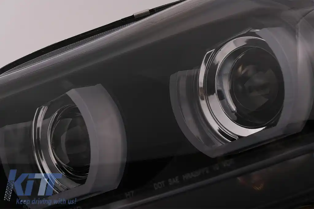 Faruri Xenon 3D Angel Eyes LED DRL compatibil cu BMW Seria 3 E90 E91 (2008-2011) Negru-image-6089274