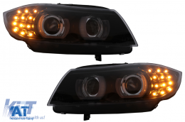 Faruri Xenon 3D U-Led Angel Eyes compatibil cu BMW Seria 3 E90 E91 cu AFS (2008-2011) Negru-image-6090795