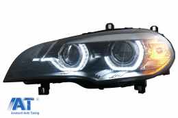 Faruri Xenon Angel Eyes 3D Dual Halo Rims LED DRL compatibil cu BMW X5 E70 (2007-2010) Negru-image-6074946