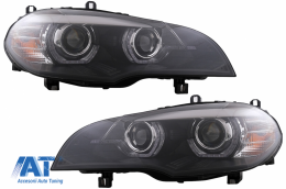 Faruri Xenon Angel Eyes 3D Dual Halo Rims LED DRL compatibil cu BMW X5 E70 (2007-2010) Negru-image-6074954