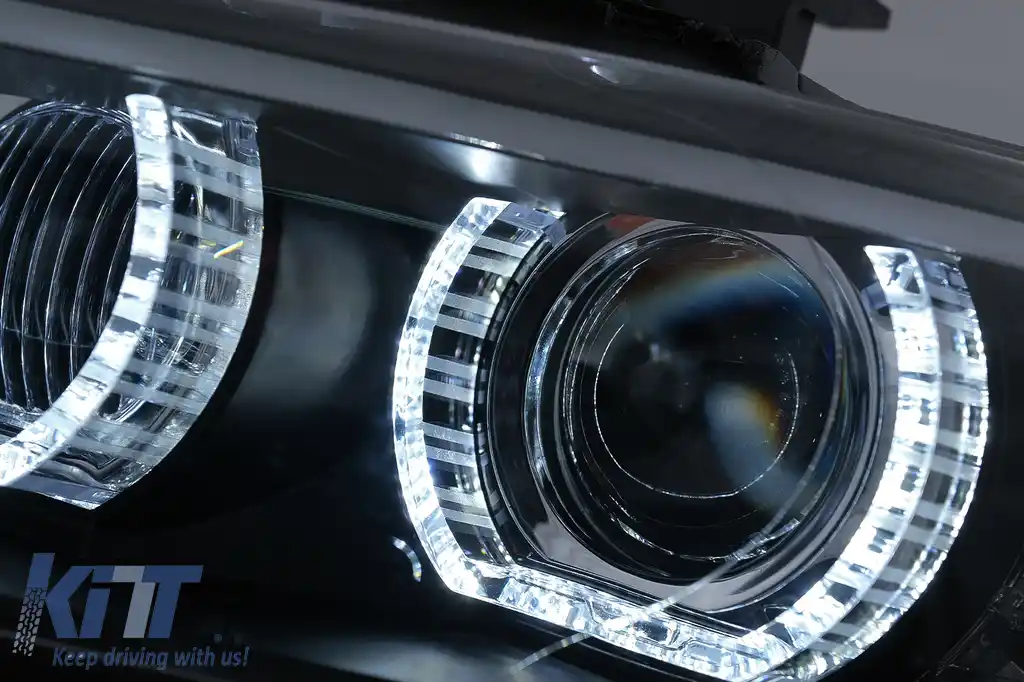Faruri Xenon Angel Eyes compatibil cu BMW Seria 3 E92 E93 (2006-2010) 3D U-TYPE Negru-image-6099642