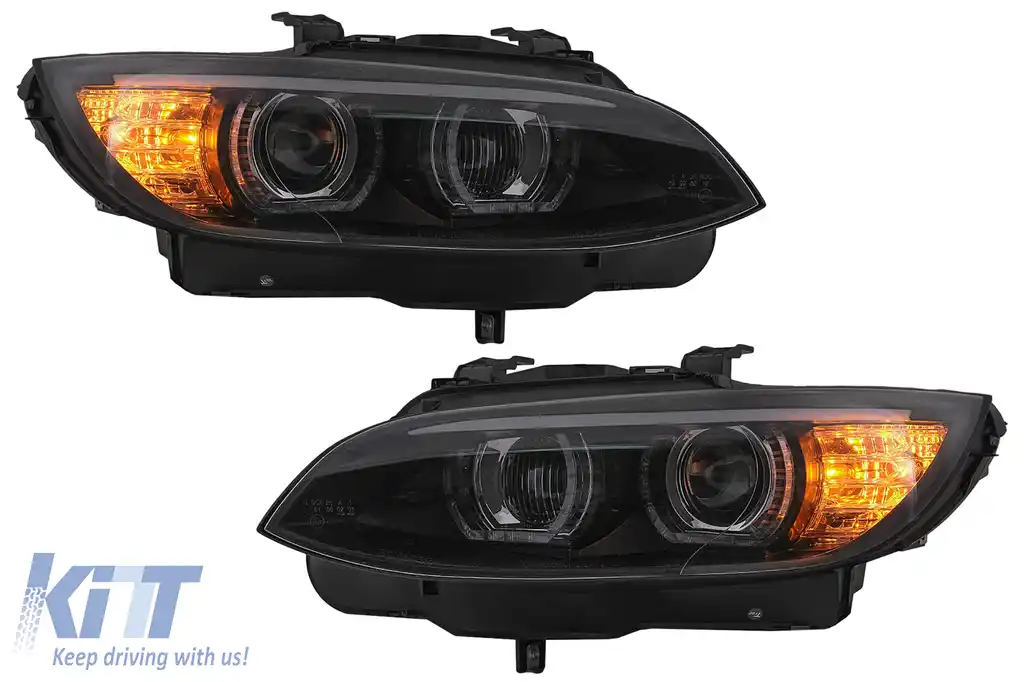 Faruri Xenon Angel Eyes compatibil cu BMW Seria 3 E92 E93 (2006-2010) 3D U-TYPE Negru-image-6099645