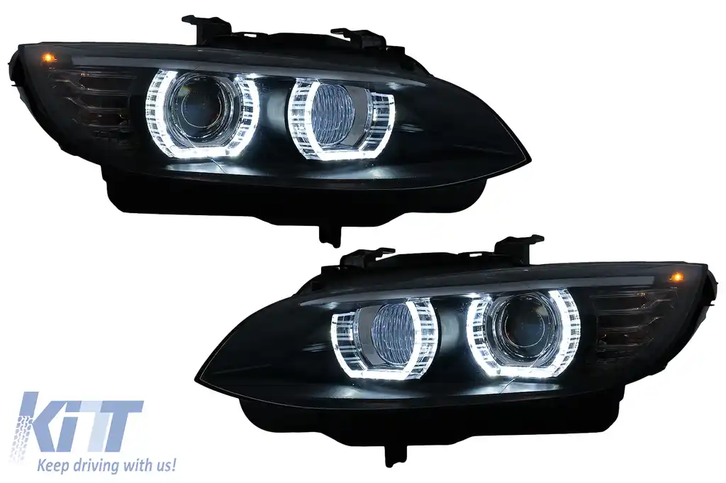Faruri Xenon Angel Eyes compatibil cu BMW Seria 3 E92 E93 (2006-2010) 3D Negru