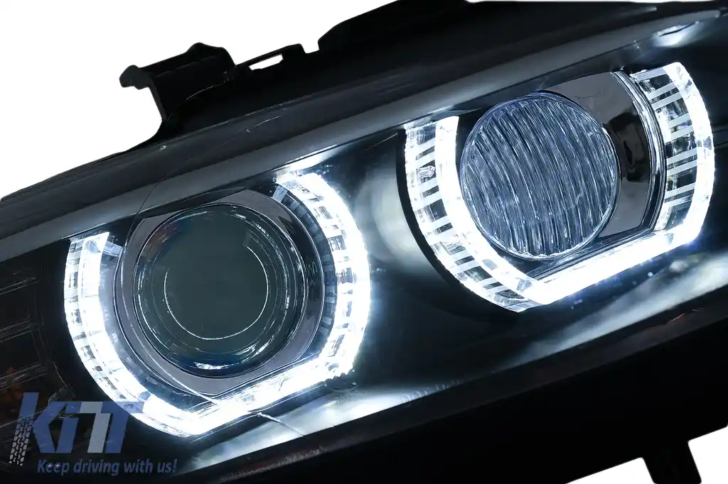 Faruri Xenon Angel Eyes compatibil cu BMW Seria 3 E92 E93 (2006-2010) 3D Negru-image-6109355