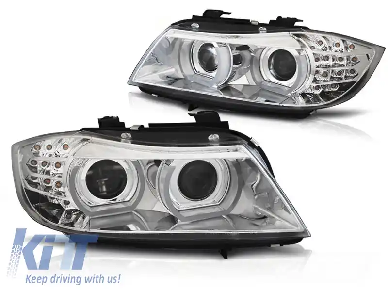 FARURI XENON CU OCHI DE ÎNGER LED DRL CHROME potrivite pentru BMW E90/E91 09-11