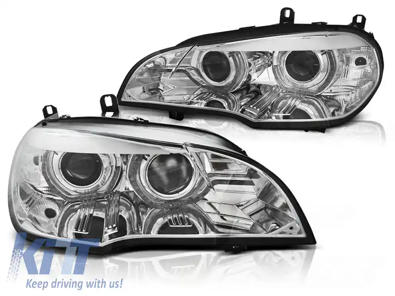 image-44-FARURI XENON OCHI DE ÎNGER LED DRL CHROME potrivite pentru BMW X5 E70 07-10