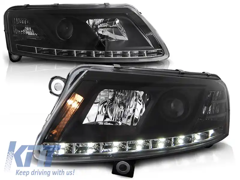 FARURI XENON TRUE DRL NEGRE potrivite pentru AUDI A6 C6 04.04-08