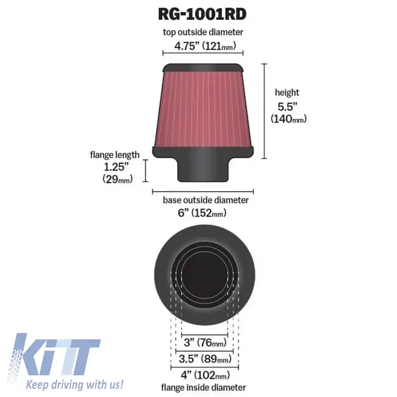 Filtru de aer K&N universal cu 3 adaptoare F76/89/102mm-image-6328406