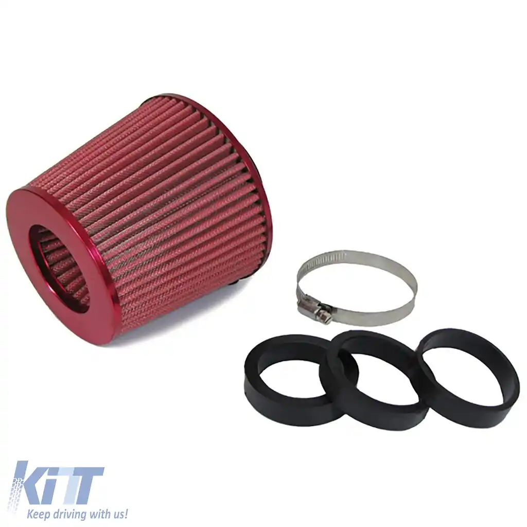Filtru de aer sport universal de performanță roșu cu 3 inele de adaptor 60-76mm-image-6195165