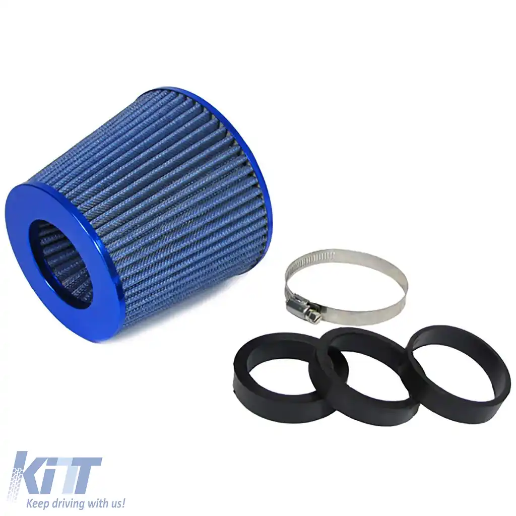Filtru de aer sport universal de performanță albastru cu 3 inele de adaptor 60-76mm-image-6196854
