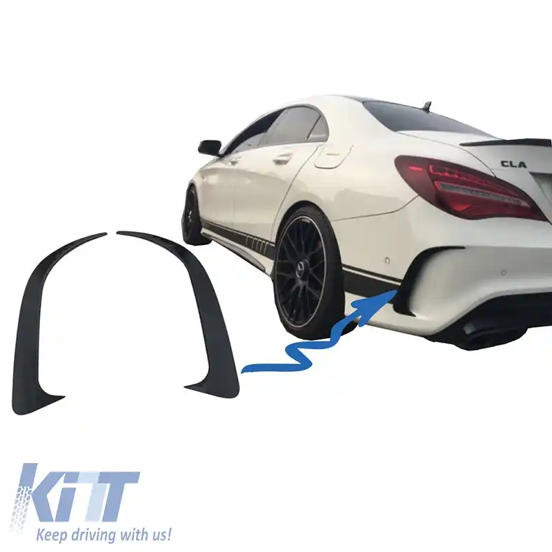 Flaps-uri laterale pentru bara spate potrivite pentru Mercedes-Benz CLA W117 13-17 Coupe cu bara de design lucioasă neagră, 2 bucăți-image-6304150