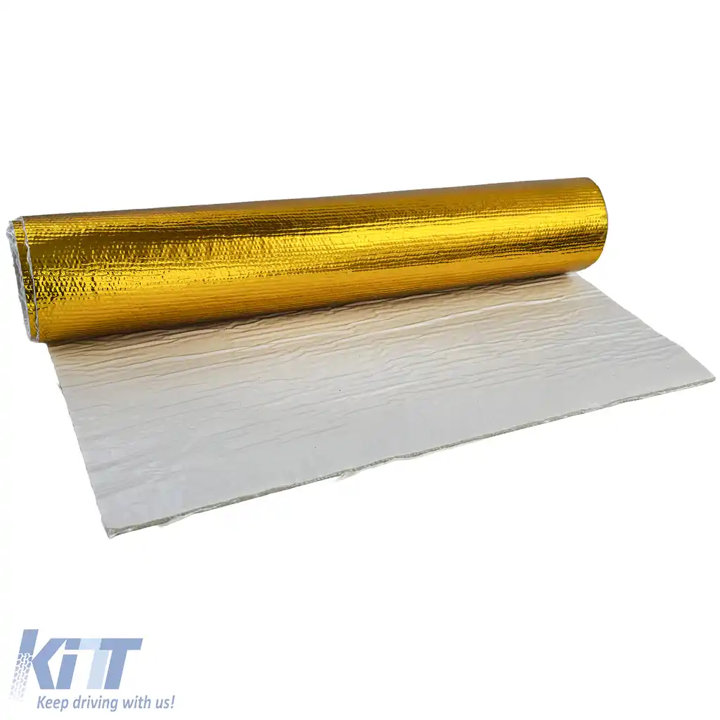 Folie de protecție termică, saltea izolatoare 50x100cm, scut termic autoadeziv pentru evacuare, aurie, 500°C-image-6197821