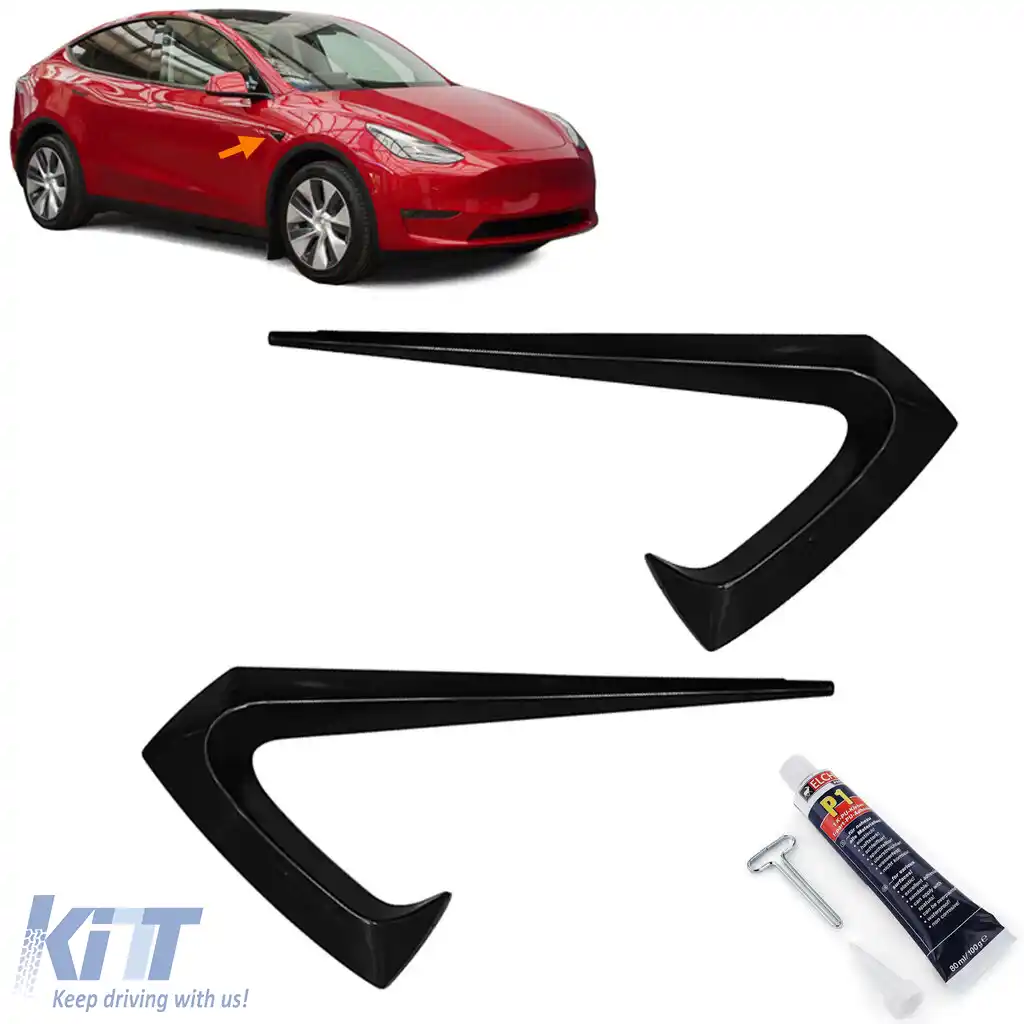 Folie spoiler cameră laterală neagră lucioasă potrivită pentru Tesla Model 3