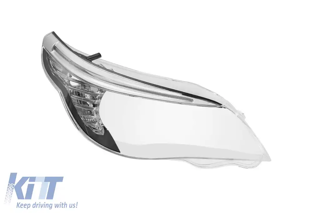 Geamul drept al farului cu sprânceană LED și garnitură cromată, potrivit pentru BMW Seria 5 E60 sedan LCI, E61 touring LCI 2007-2010 versiunea 2