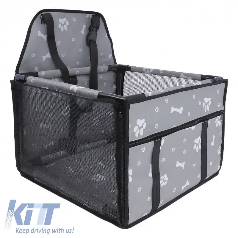 Geantă de transport protectoare pentru mașină, culoare gri, potrivită pentru animale de companie 38,5 x 38,5 x 27cm 1 bucată-image-6313330
