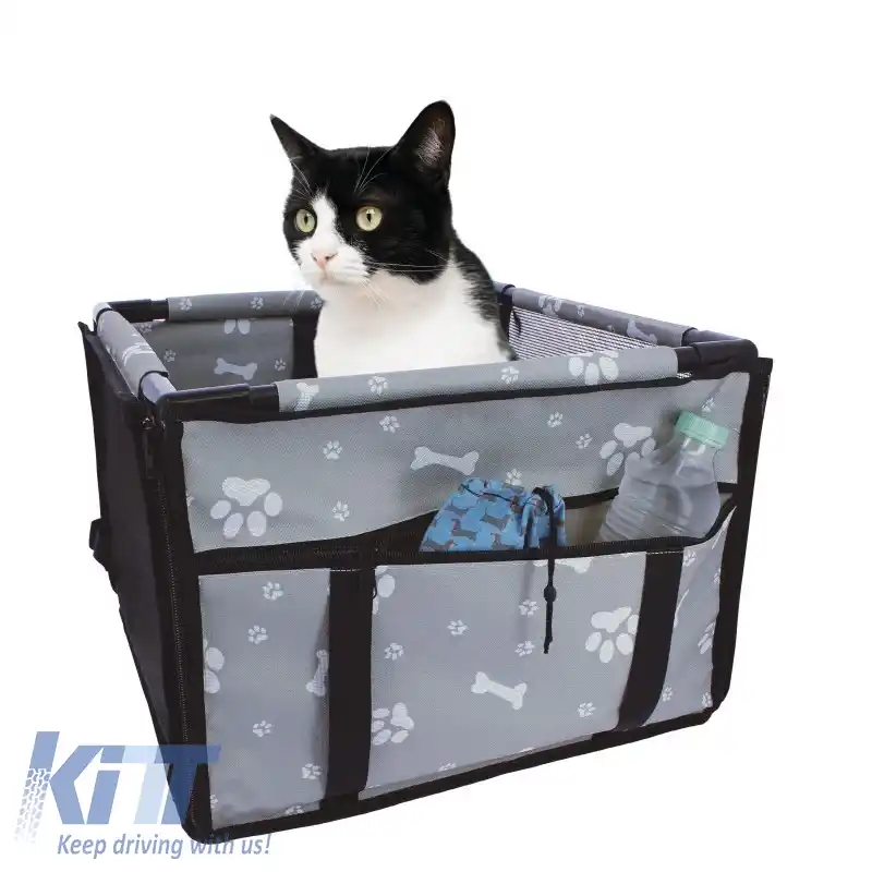 Geantă de transport protectoare pentru mașină, culoare gri, potrivită pentru animale de companie 38,5 x 38,5 x 27cm 1 bucată-image-6314317