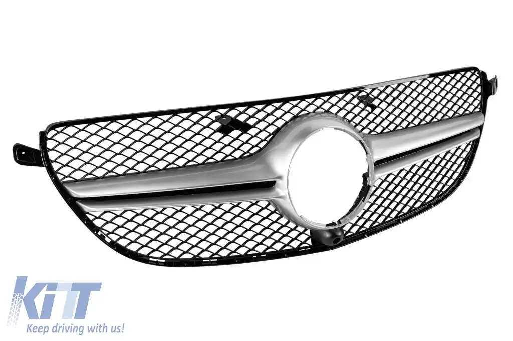Grilă crom/gray potrivită pentru bara de protecție 63 A Design pe Mercedes GLE SUV W166, GLE Coupe C292 2015-2019 cu deschidere pentru cameră-image-6264592