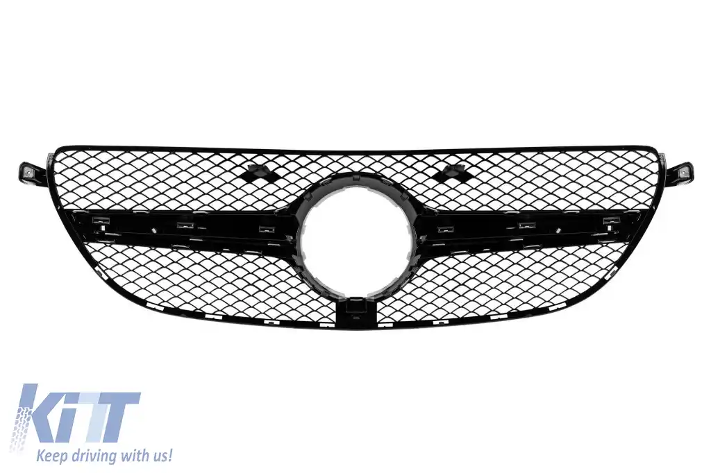 Grilă crom/gray potrivită pentru bara de protecție 63 A Design pe Mercedes GLE SUV W166, GLE Coupe C292 2015-2019 cu deschidere pentru cameră-image-6264593