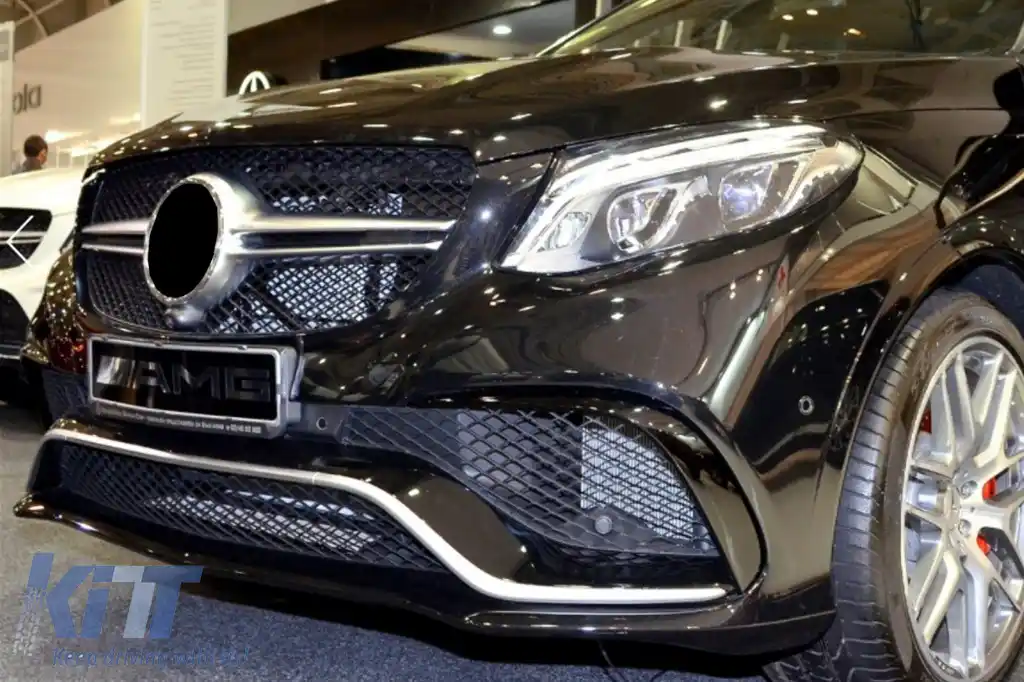 Grilă crom/gray potrivită pentru bara de protecție 63 A Design pe Mercedes GLE SUV W166, GLE Coupe C292 2015-2019 cu deschidere pentru cameră-image-6264594