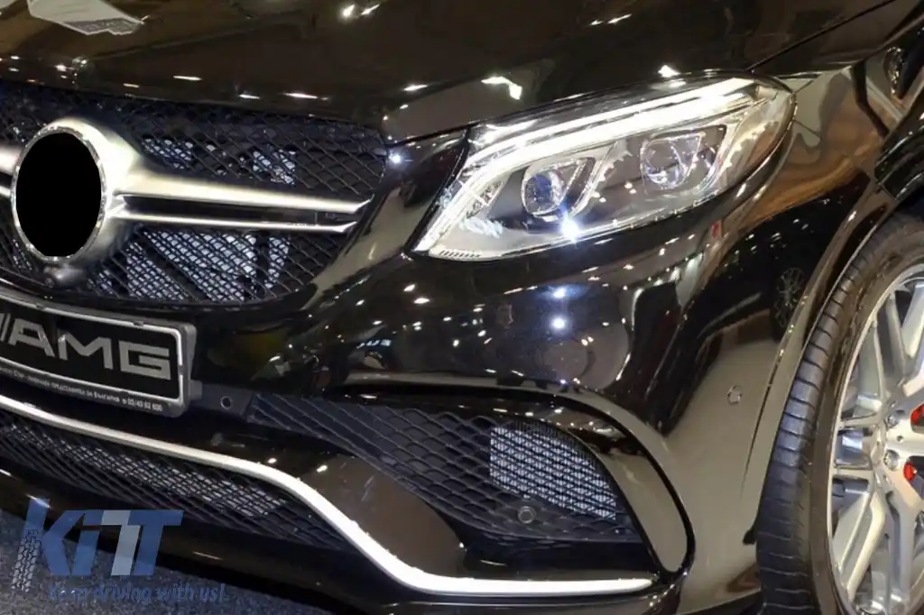 Grilă crom/gray potrivită pentru bara de protecție 63 A Design pe Mercedes GLE SUV W166, GLE Coupe C292 2015-2019 cu deschidere pentru cameră-image-6264595