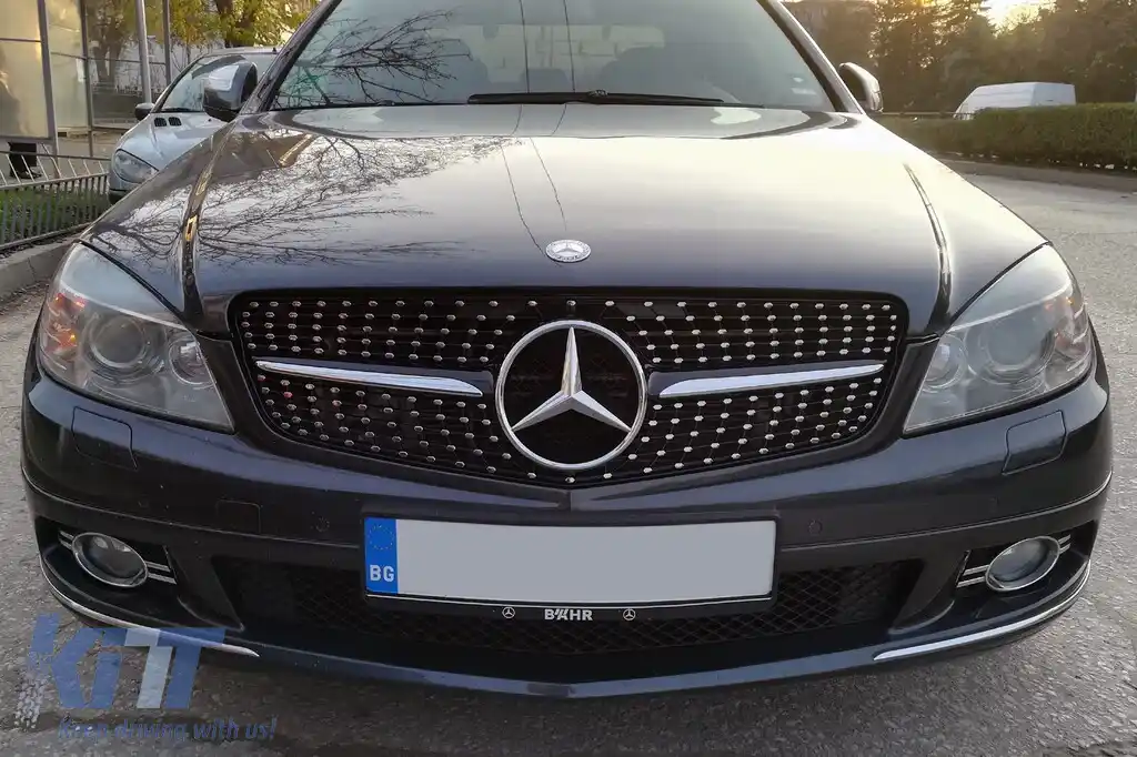 Grilă crom/neagră cu diamant, potrivită pentru Mercedes C-Class W204 sedan, break, coupe 2007-2014-image-6236873