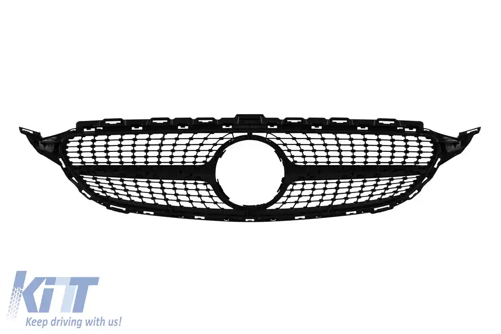 Grilă crom/neagră cu diamant, potrivită pentru Mercedes C-Class W205 sedan, S205 break, C205 coupe 2014-2018 fără deschidere pentru cameră-image-6236935