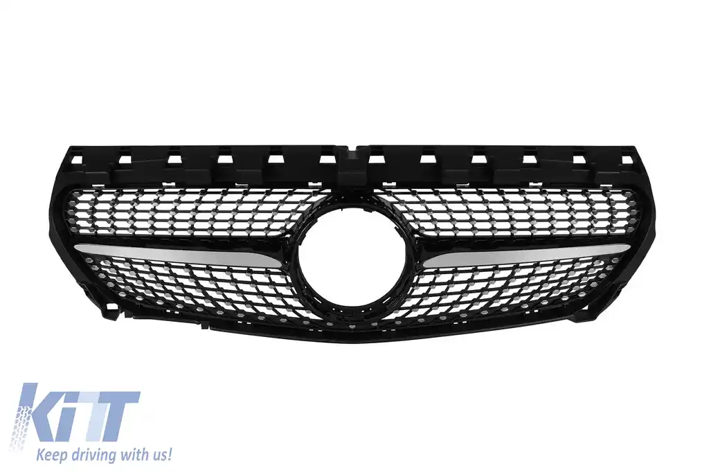 Grilă crom/neagră cu diamant potrivită pentru Mercedes CLA C117 2013-2018 fără deschidere pentru cameră