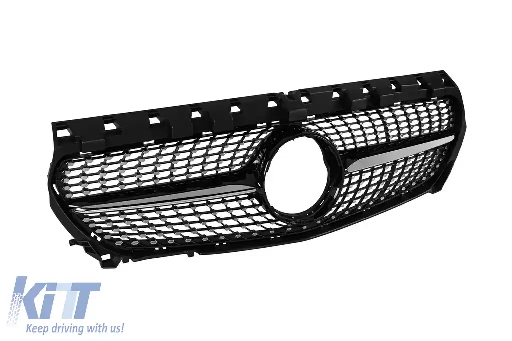 Grilă crom/neagră cu diamant potrivită pentru Mercedes CLA C117 2013-2018 fără deschidere pentru cameră-image-6236968