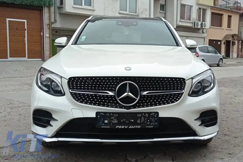 Grilă crom/neagră cu diamant, potrivită pentru Mercedes GLC SUV X253, GLC Coupe C253 2015-2018, cu deschidere pentru cameră-image-6236988