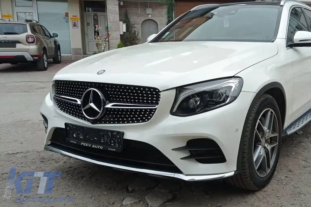 Grilă crom/neagră cu diamant, potrivită pentru Mercedes GLC SUV X253, GLC Coupe C253 2015-2018, cu deschidere pentru cameră-image-6236989