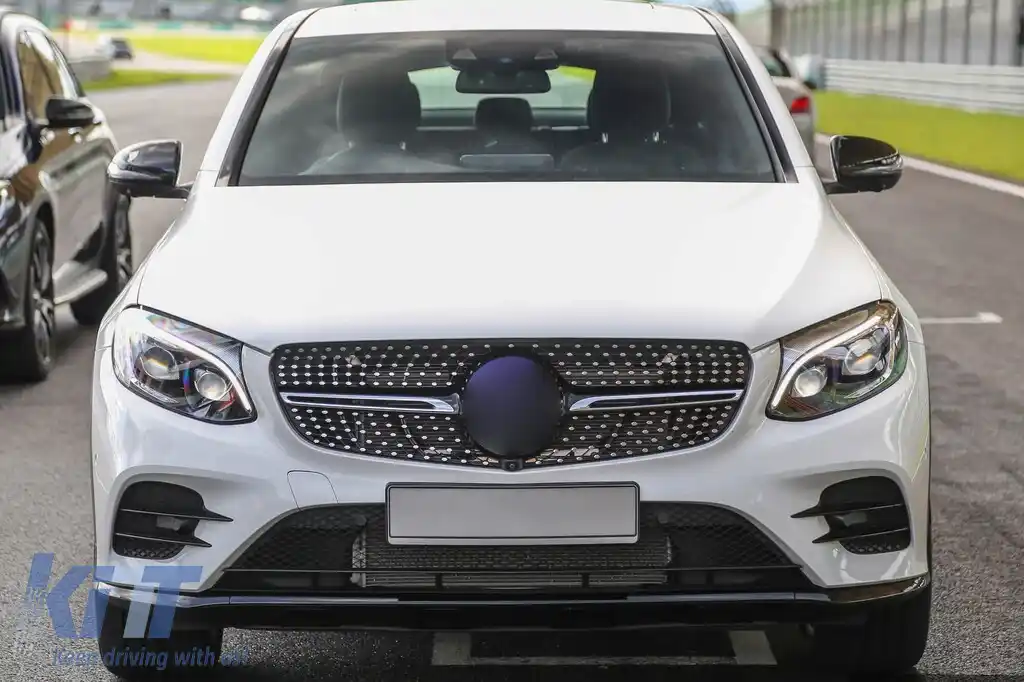 Grilă crom/neagră cu diamant, potrivită pentru Mercedes GLC SUV X253, GLC Coupe C253 2015-2018, cu deschidere pentru cameră-image-6236991