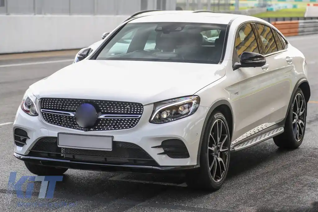 Grilă crom/neagră cu diamant, potrivită pentru Mercedes GLC SUV X253, GLC Coupe C253 2015-2018, cu deschidere pentru cameră-image-6236992
