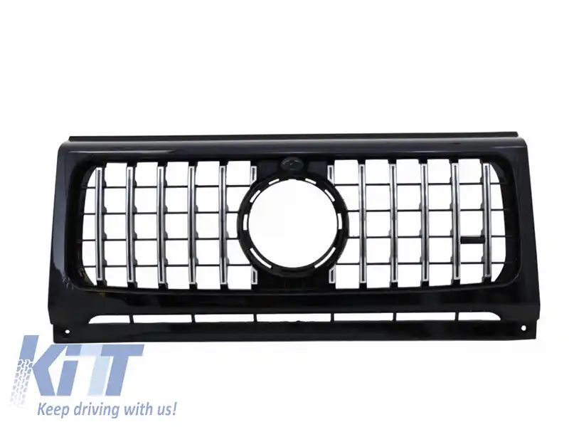 Grilă crom/neagră design GTR potrivită pentru Mercedes G-Class W463 1990-2018