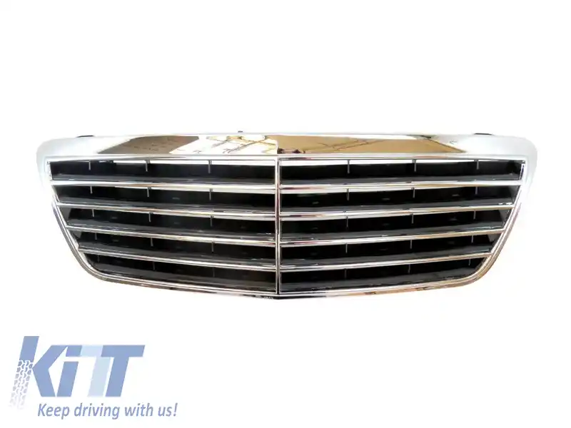 Grilă crom/neagră potrivită pentru Mercedes E-Class W210 1999-2002-image-6144299