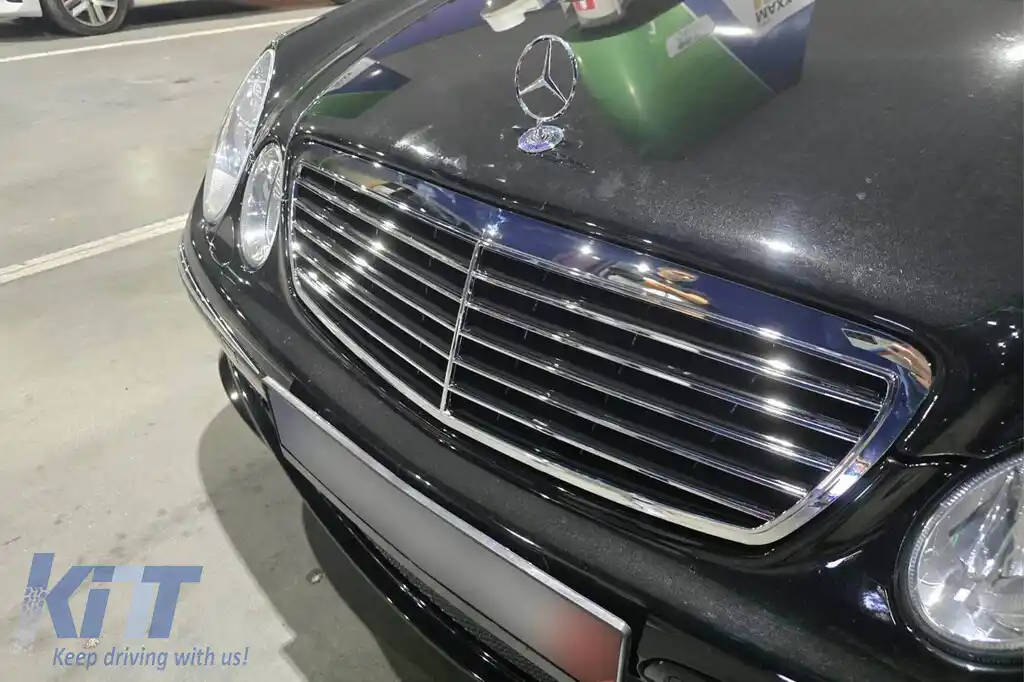 Grilă crom/neagră potrivită pentru Mercedes E-Class W211 2002-2006-image-6144315
