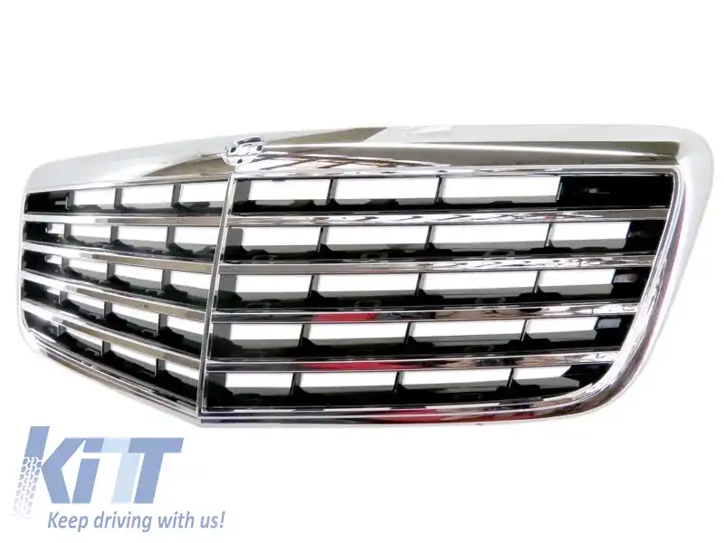 Grilă crom/neagră potrivită pentru Mercedes E-Class W211 2007-2009-image-6144332