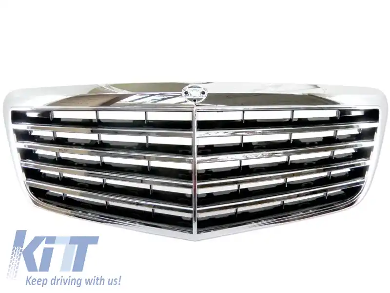 Grilă crom/neagră potrivită pentru Mercedes E-Class W211 2007-2009-image-6144335
